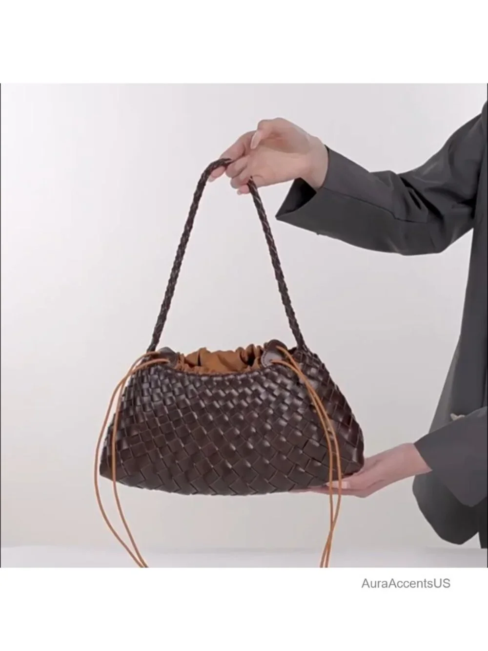 Women's Vegan Leather Woven Hobo Shoulder Bag Tote Purse